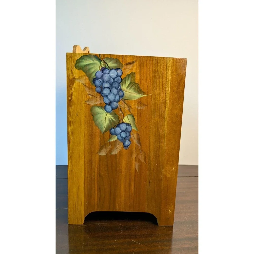 Hand Painted Wooden Storage Recipe Box Mail Organizer Grape Vine Kitchen Decor